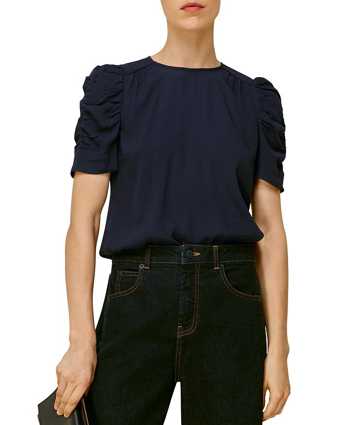 Whistles Nelly Ruched-sleeve Shell In Navy