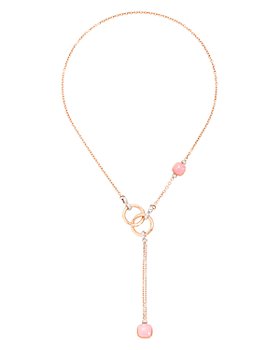 Pomellato - 18K White Gold & 18K Rose Gold Nudo Maxi Rose Quartz, Chalcedony & Brown Diamond Lariat Necklace, 20"
