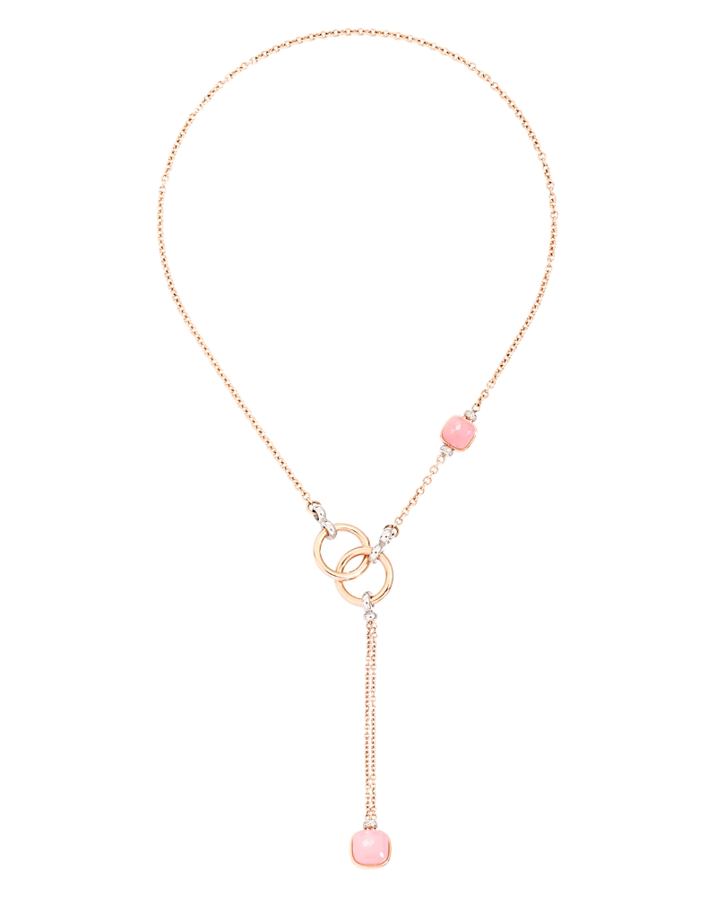 Pomellato 18k White Gold & 18k Rose Gold Nudo Maxi Rose Quartz, Chalcedony & Brown Diamond Lariat Necklace, 20 In Multi/rose Gold