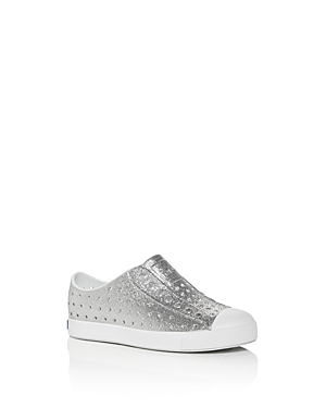 Native Girls' Jefferson Bling Glitter Waterproof Slip On Sneakers - Toddler, Little Kid In Silver Bling/shell White