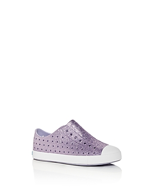 Native Girls' Jefferson Bling Glitter Waterproof Slip On Sneakers - Walker, Toddler, Little Kid In Powder Bling/shell White