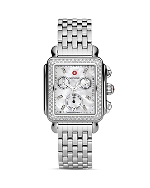Michele Deco Diamond Chronograph Watch Head & Bracelet, 33mm In White/silver