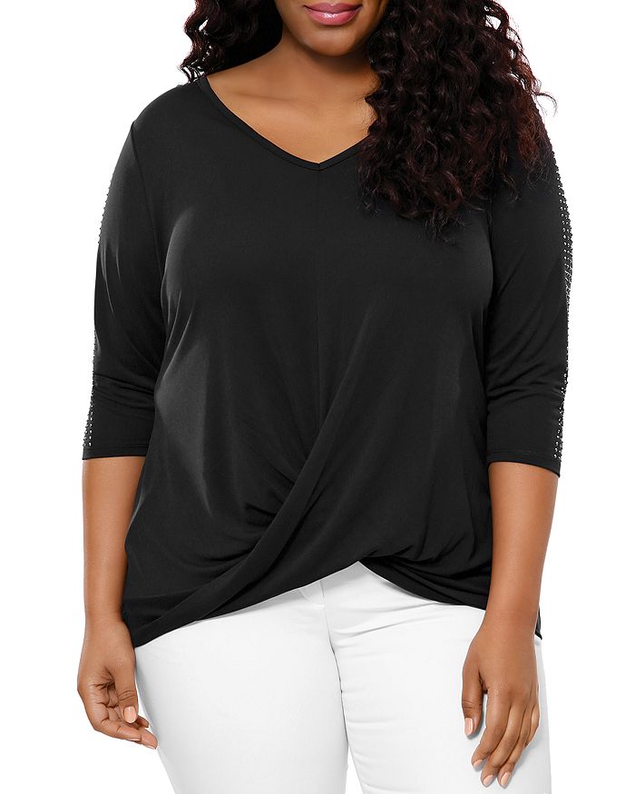 Belldini Plus Suede Jersey Twist-front Top In Black