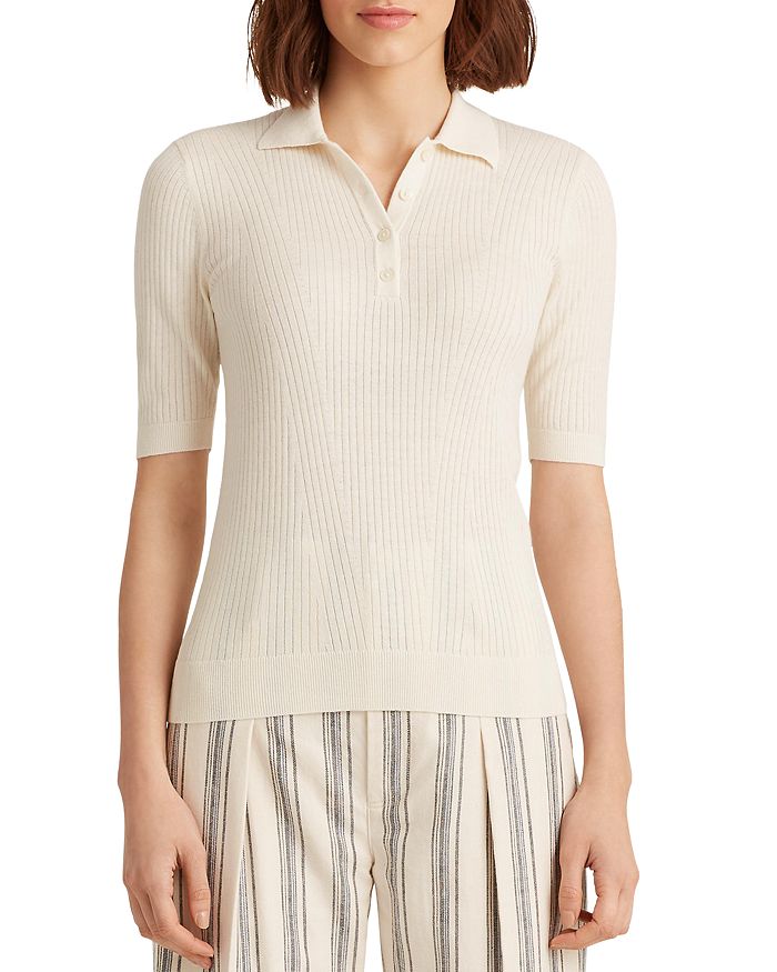 Ralph Lauren Lauren  Polo Shirt Polo Azuria Lauren  In Cotton And Modal Knit In Mascarpone Cream