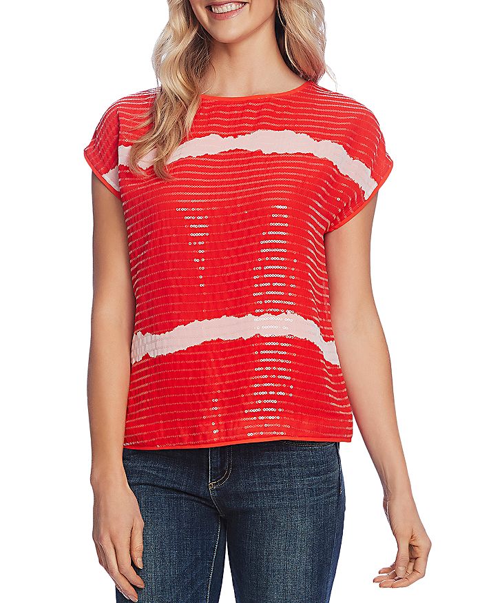 VINCE CAMUTO STRIPED SEQUINED TOP,9120147