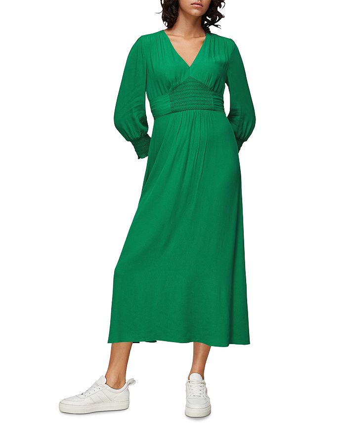 Whistles Zenna Shirred Waist Dress In Green