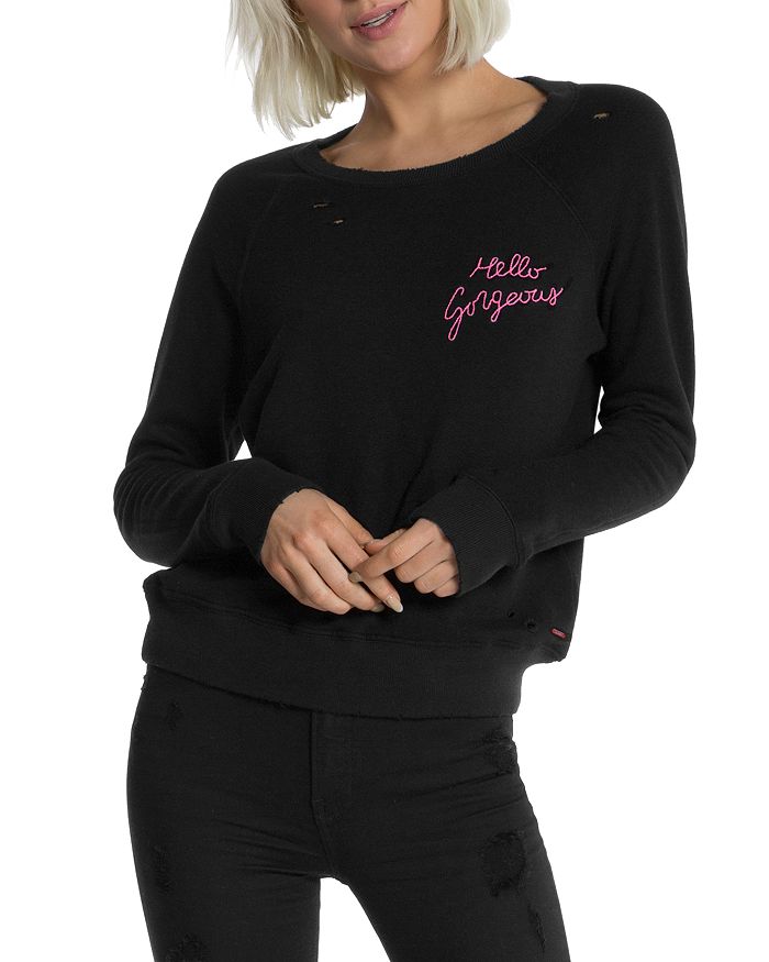 N:philanthropy Cotton Embroidered Hello Gorgeous Sweatshirt In Black Cat