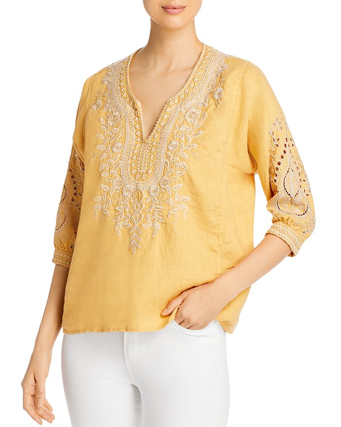 Johnny Was Kemi Embroidered Peasant Top In Marigold
