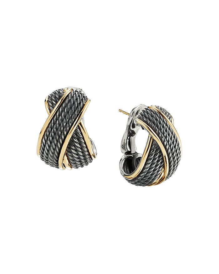 DAVID YURMAN DY ORIGAMI CROSSOVER SHRIMP EARRINGS IN BLACKENED STERLING SILVER AND 18K YELLOW GOLD,E14718 B8