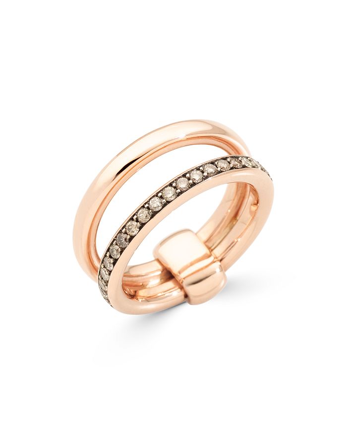 POMELLATO 18K ROSE GOLD ICONICA BROWN DIAMOND DOUBLE BAND RING,PAC0100O7BKRDBR00