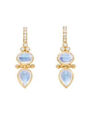 Temple St. Clair - 18K Yellow Gold Moonstone & Diamond Drop Earrings