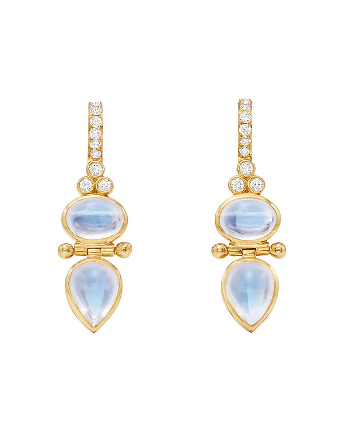Shop Temple St Clair 18k Yellow Gold Moonstone & Diamond Drop Earrings In Blue/gold