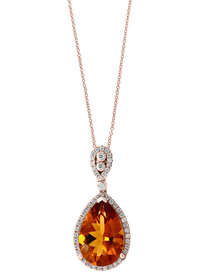 Bloomingdale's Madeira Citrine & Diamond Teardrop Pendant Necklace In 14k Rose Gold, 18 - 100% Exclusive In Orange/rose Gold