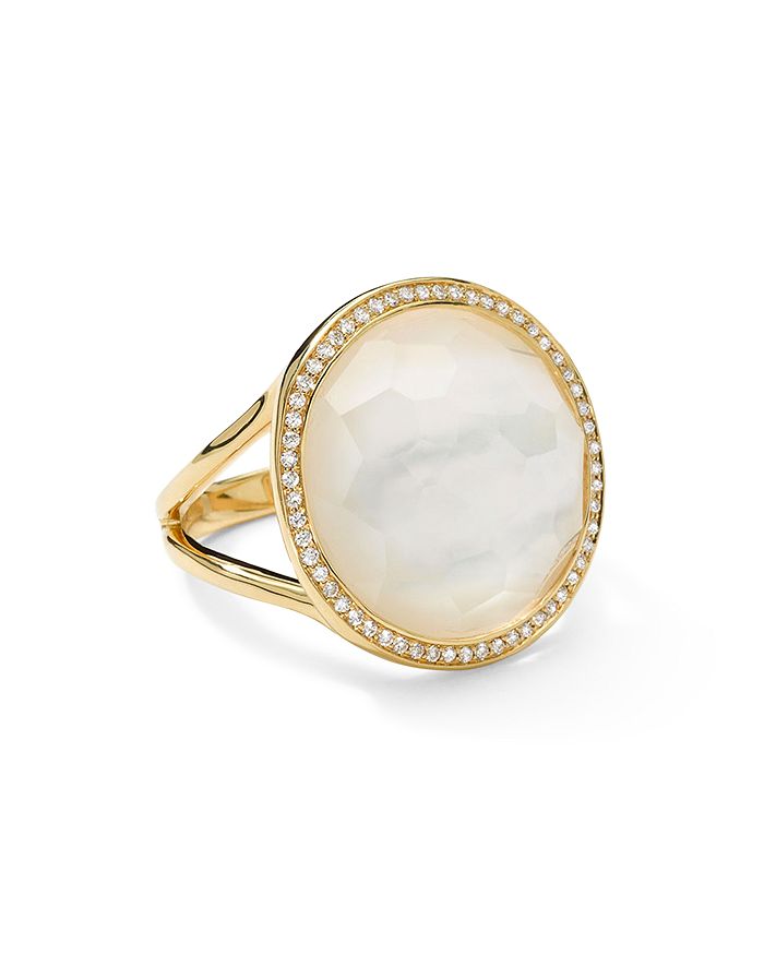 Shop Ippolita 18k Yellow Gold Lollipop Mother-of-pearl & Diamond Ring In White/gold