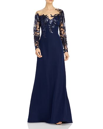 Tadashi Shoji Sequined Illusion Neck Gown | Bloomingdale's