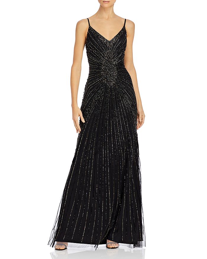 Adrianna Papell Beaded Evening Gown In Black