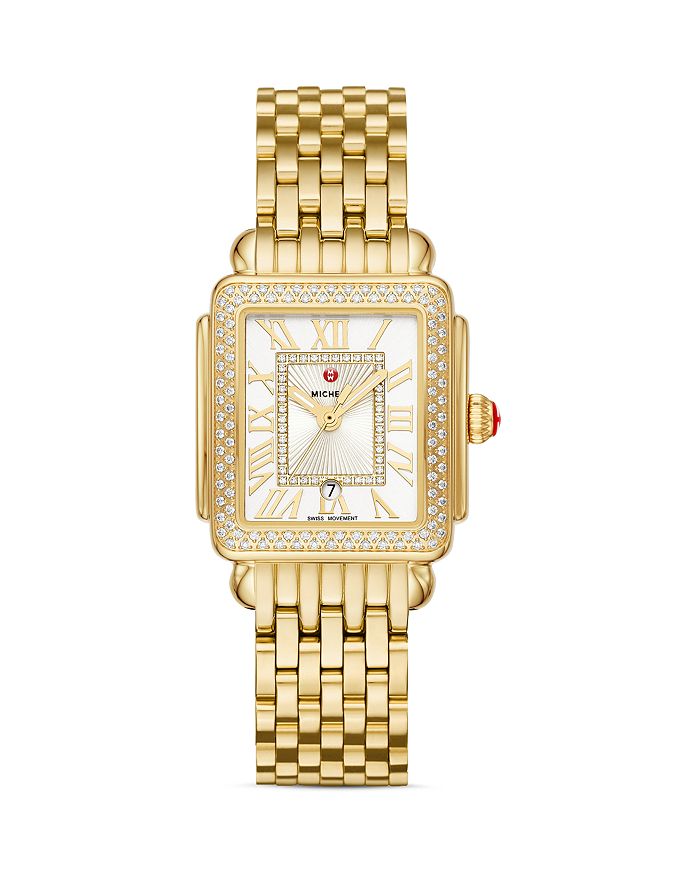 Shop Michele Deco Madison Mid Watch, 29mm In White/gold
