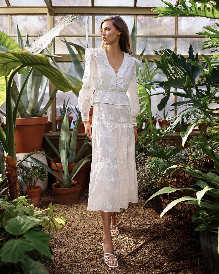 MAJE ROXANA LACE EMBROIDERED MIDI DRESS