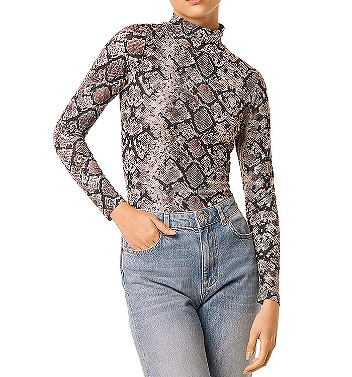 French Connection Fitted Animal Print Turtleneck In Dark Neutral ModeSens