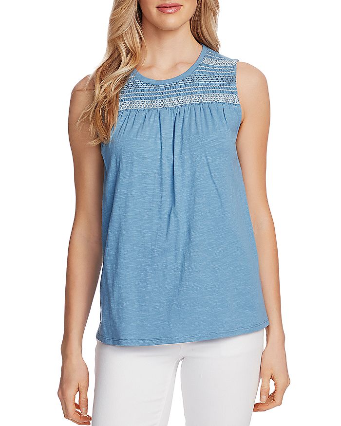 VINCE CAMUTO SLEEVELESS EMBROIDERED TOP,9030614