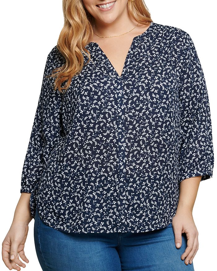 Nydj Plus Pintuck-back Blouse In Evening Ditsy