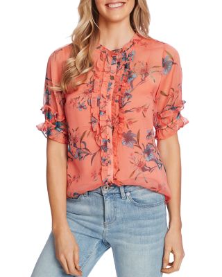 cece ruffle collar short sleeve blouse