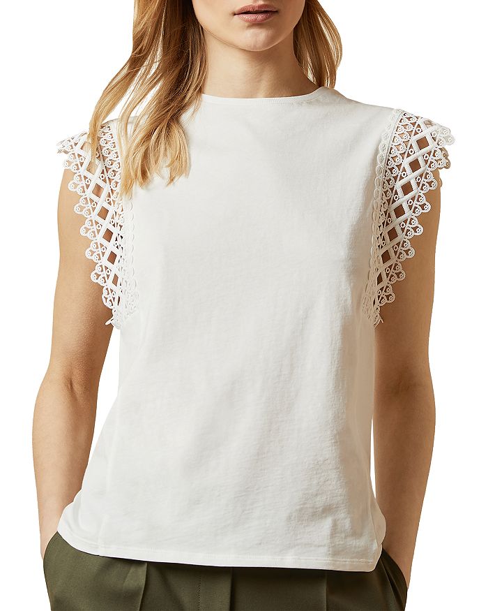 TED BAKER ULAYNA LACE-SLEEVE COTTON TOP,240729-ULAYNA-WMB