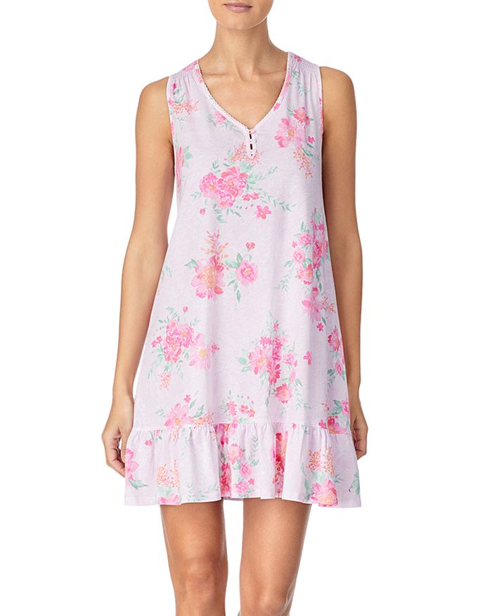 Ralph Lauren Lauren  Cotton Flounce Nightgown In Pink Floral