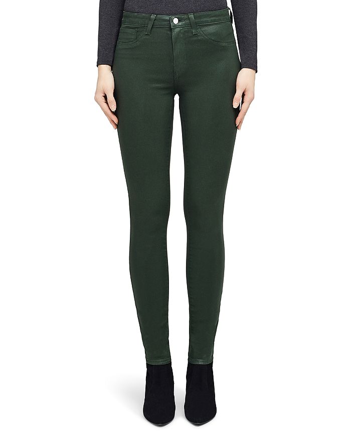 Shop L Agence L'agence Marguerite Coated Skinny Jeans In Moss Coated