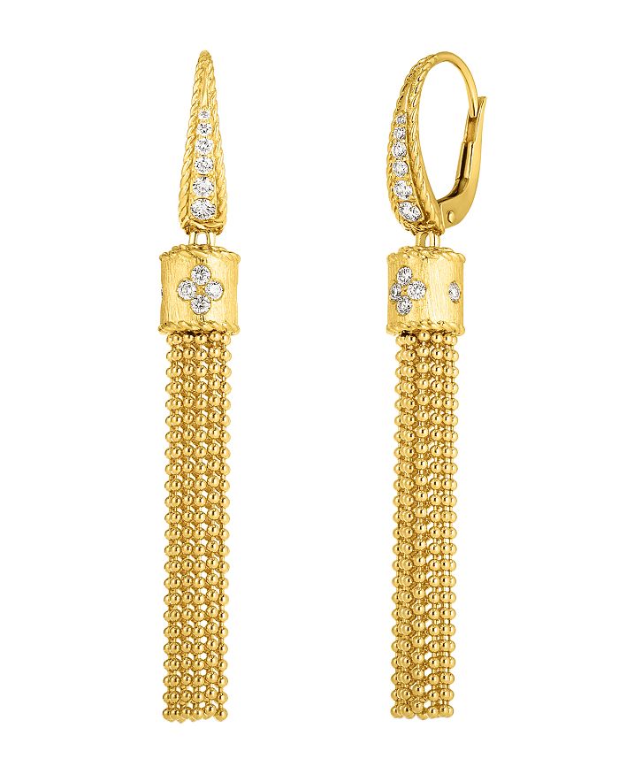 Shop Roberto Coin 18k Yellow Gold Princess Diamond Tassel Drop Earrings In White/gold