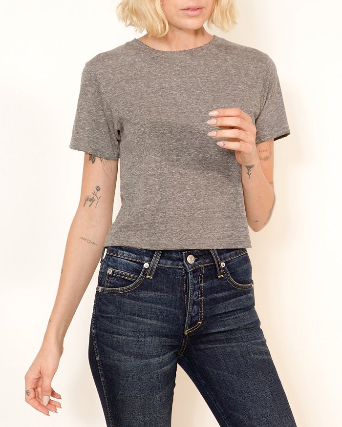 Amo Babe Cropped Tee In Heather Grey