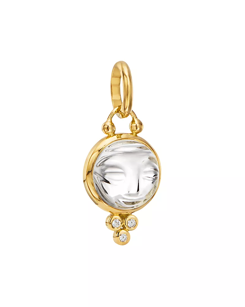 Temple St. Clair 18K Yellow Gold Small Carved Crystal Moonface Pendant with Diamonds