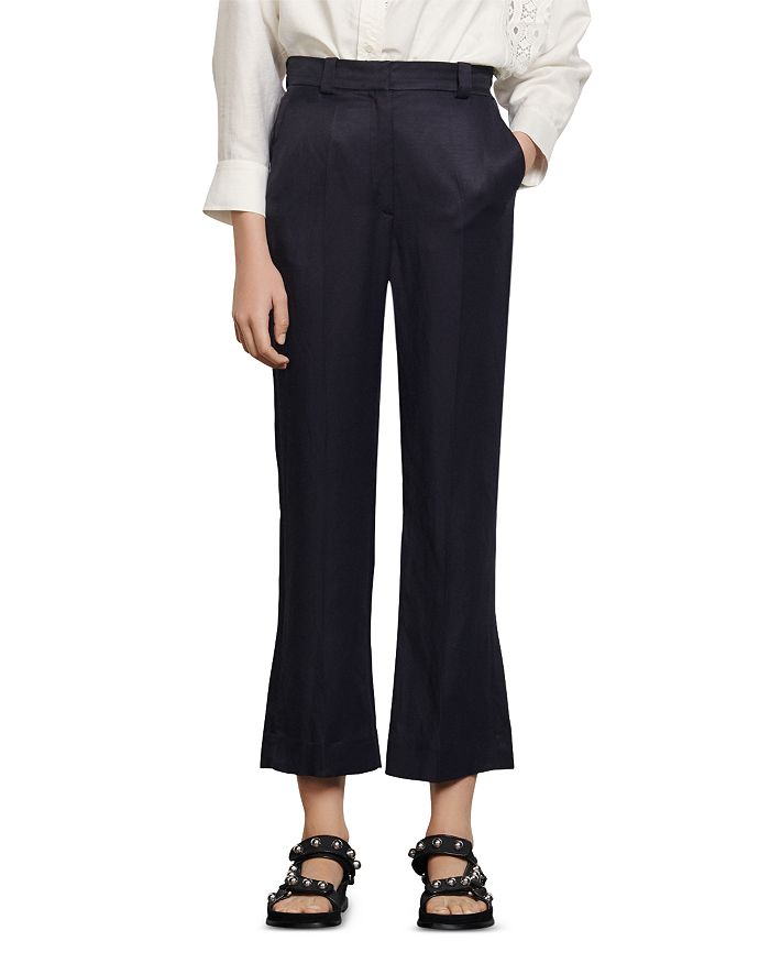 Sandro Made Wide Leg Pants In Navy Blue