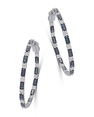 Bloomingdale's Blue Sapphire & Diamond Inside Out Hoop Earrings in 14K White Gold - 100% Exclusive