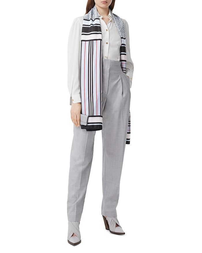 Burberry monogram icon stripe sales and check print silk scarf