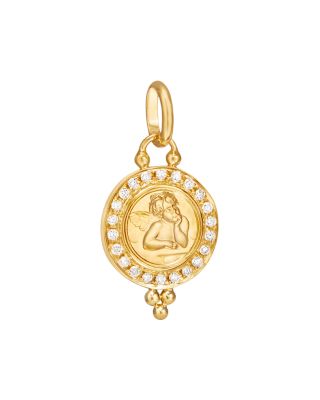 18K Gold 10mm Angel Pendant with Diamond Pav&eacute; 
