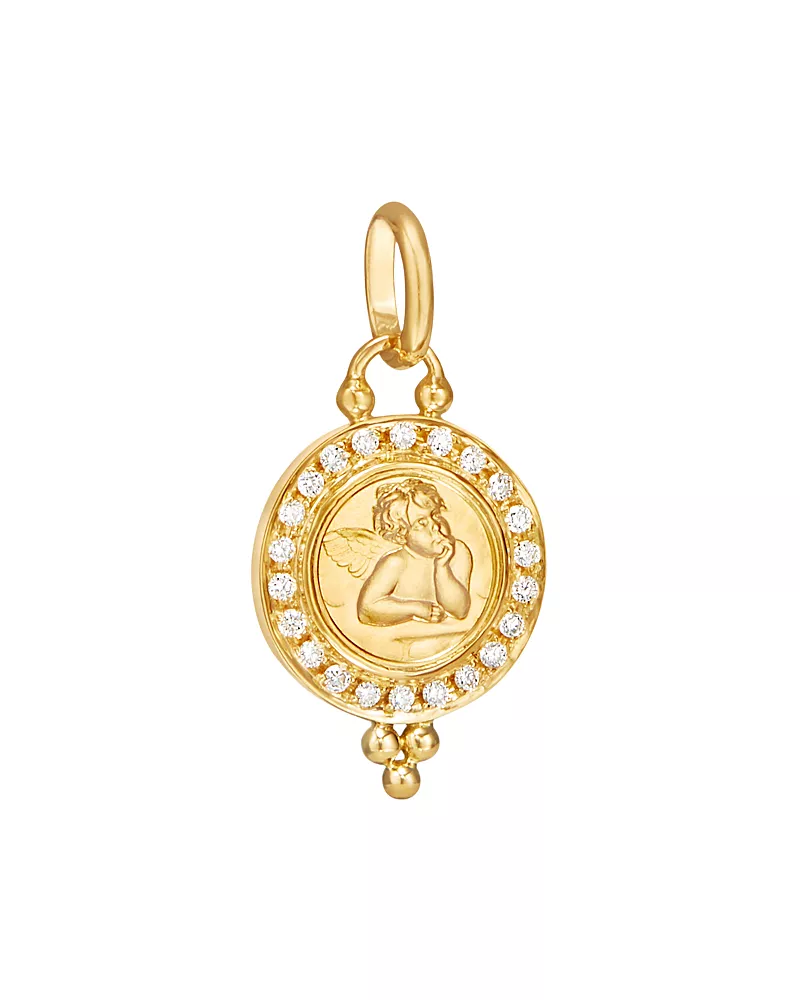 Temple St. Clair 18K Gold 10mm Angel Pendant with Diamond Pave