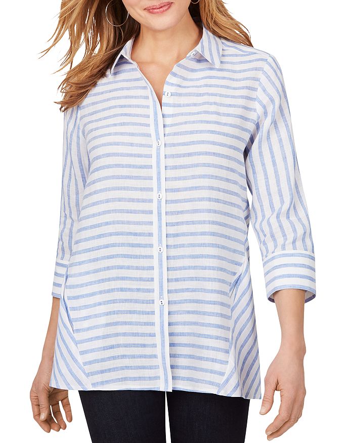FOXCROFT CARLENE STRIPED EASY CARE LINEN SHIRT 190204