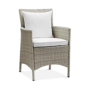 Modway Conduit Outdoor Patio Wicker Rattan Dining Armchair In Light Gray White