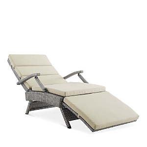 Modway Envisage Chaise Outdoor Patio Wicker Rattan Lounge Chair In Light Gray Beige