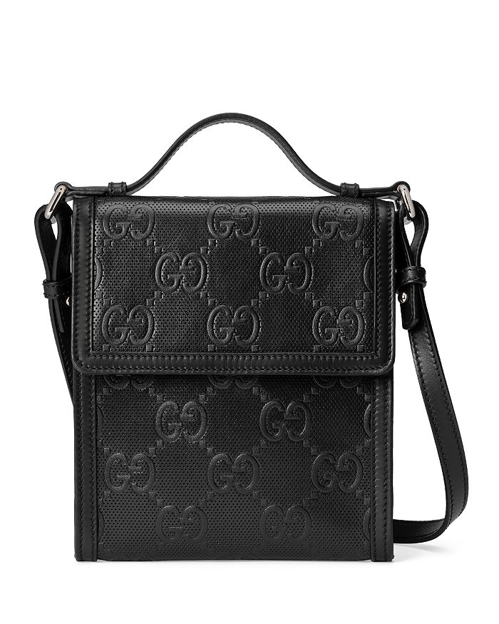 Gucci Black GG Branded Leather Messenger Bag for Men