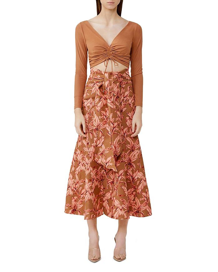 SIGNIFICANT OTHER SIENNA PRINTED LINEN BLEND MIDI SKIRT,SL200165S
