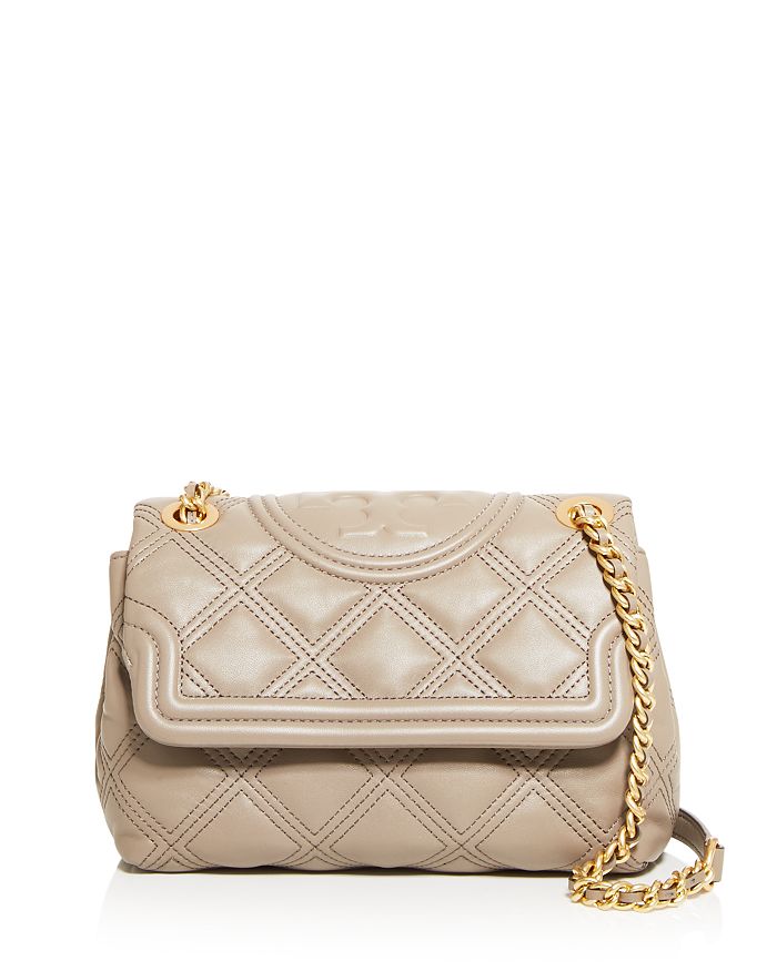 Tory Burch Fleming Quilted Leather Shoulder Bag In Gray Heron/gold