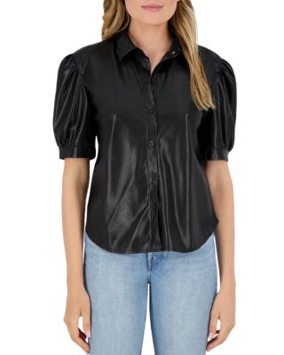 BB Dakota by Steve Madden Good Measure Faux Leather Shirt Jacket in Black , Size Large main image 0