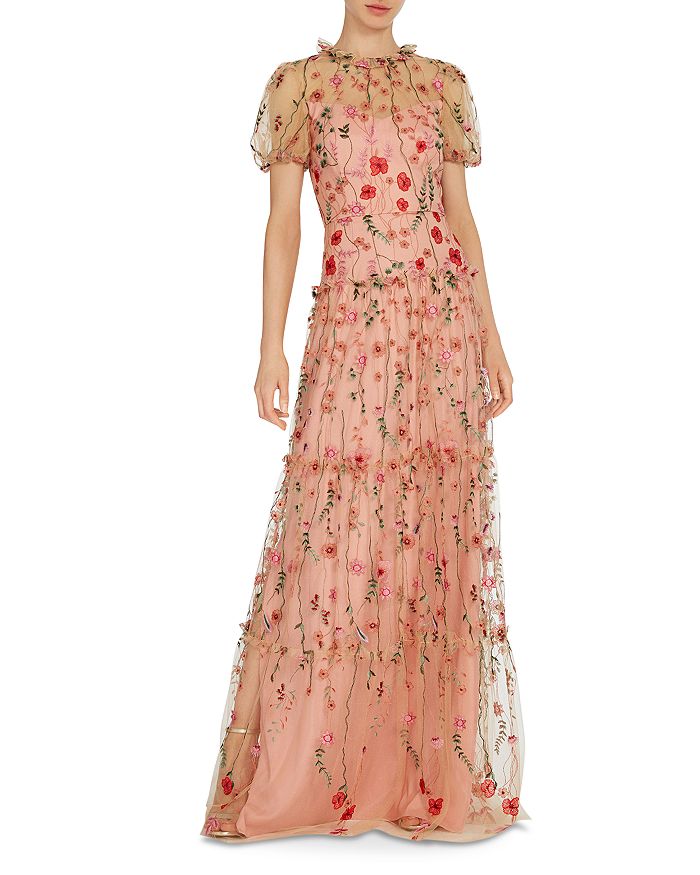 ML MONIQUE LHUILLIER FLORAL EMBROIDERED GOWN,4412252