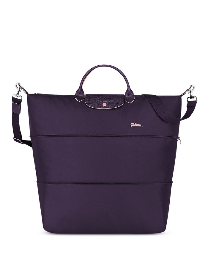 Longchamp Le Pliage Club Expandable Large Nylon Travel Bag In Bilberry/silver