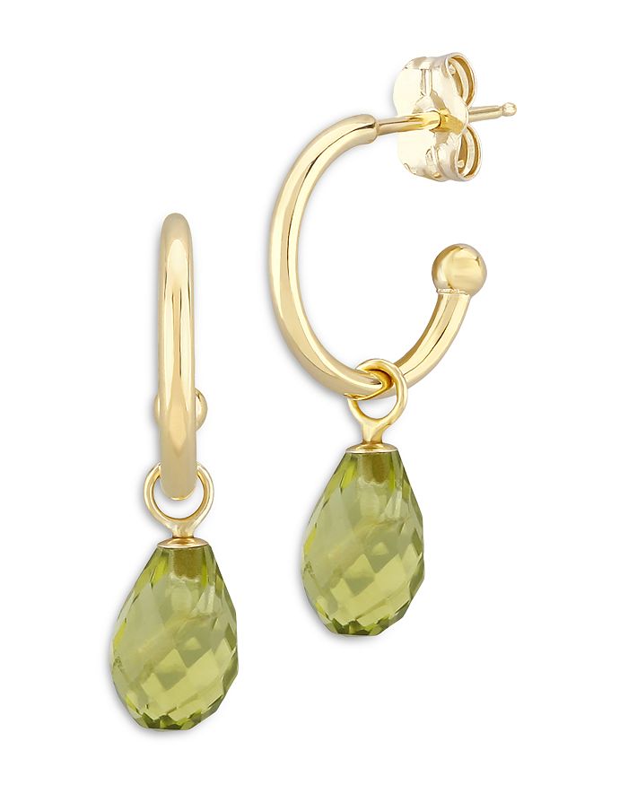 Bloomingdale's Peridot Briolette Dangle Mini Hoop Earrings In 14k Yellow Gold - 100% Exclusive In Green/yellow