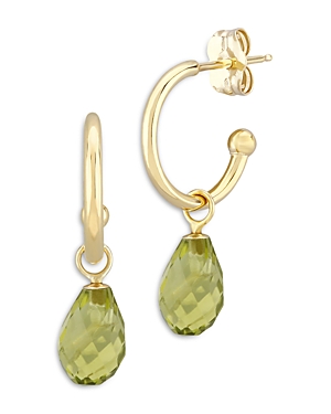 Shop Bloomingdale's Peridot Briolette Dangle Mini Hoop Earrings In 14k Yellow Gold - 100% Exclusive In Green/yellow