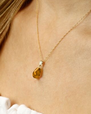 Citrine Briolette Pendant Necklace in 14K Yellow Gold, 18" 