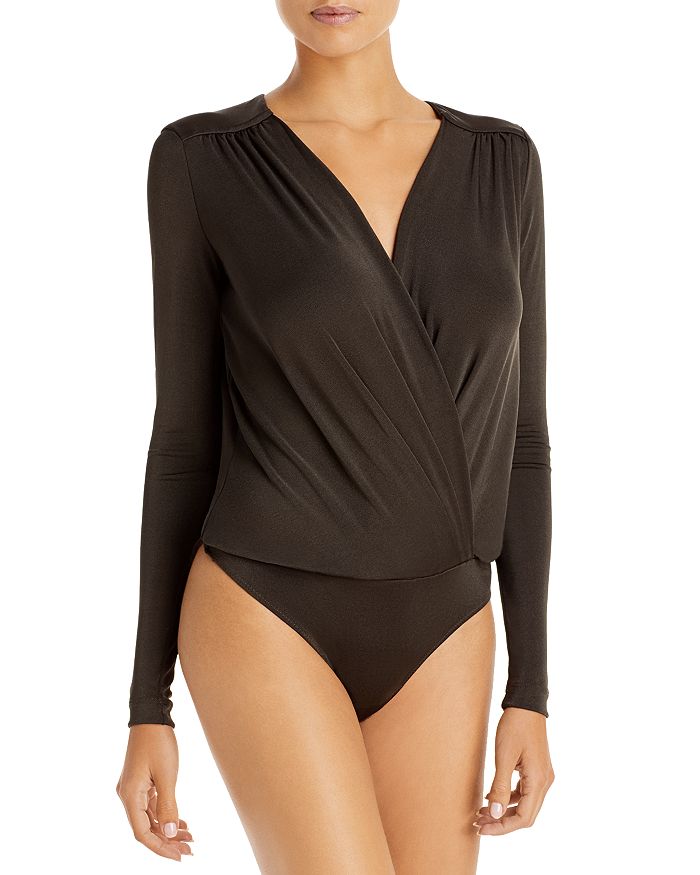 Intimately Free People Turnt Bodysuit Long Sleeve Draped Thong Brown Size S